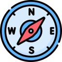 Illustration of a compass with a red needle pointing north, labeled N, E, S, W.