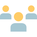 Icon of three simple figures, representing a group of people.