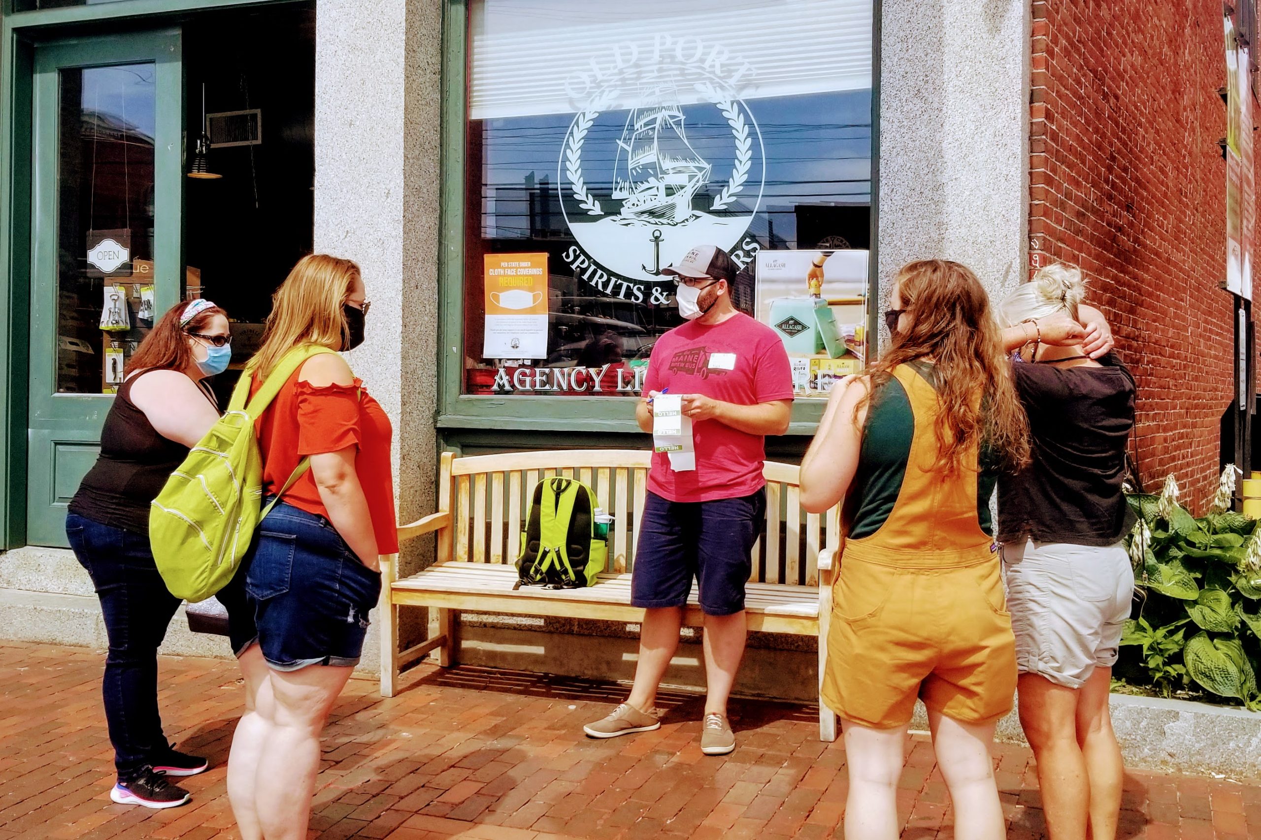 Brew Bus founder Zach Poole meets a recent group at Old Port Spirits for the Old Port Walk, Talk, and Taste tour. 