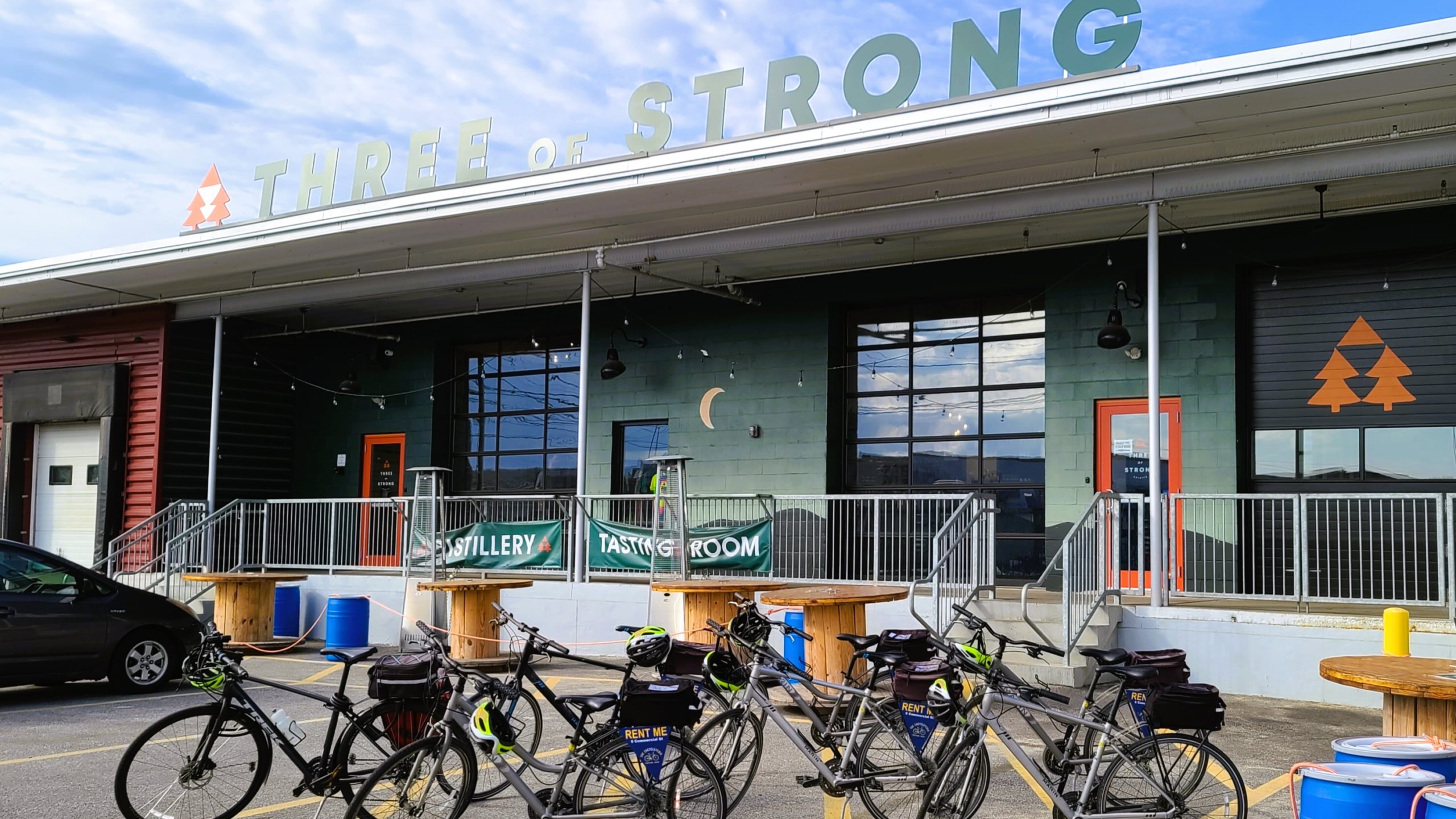 a bicycle parked in front of a building