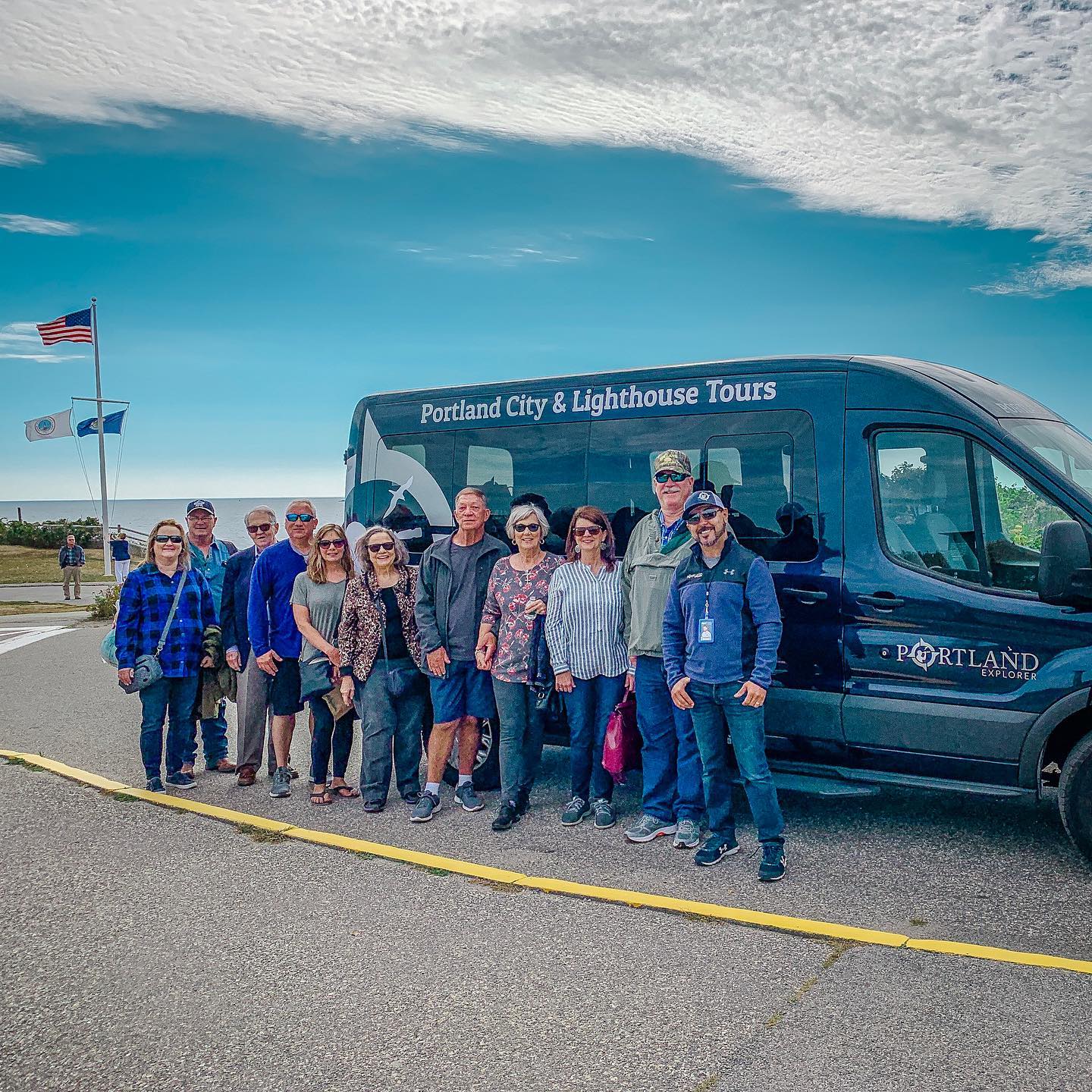 group on city tour of portland maine via van