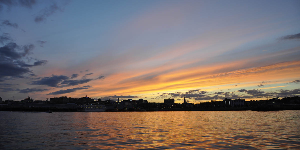 sunset skyline of portland maine