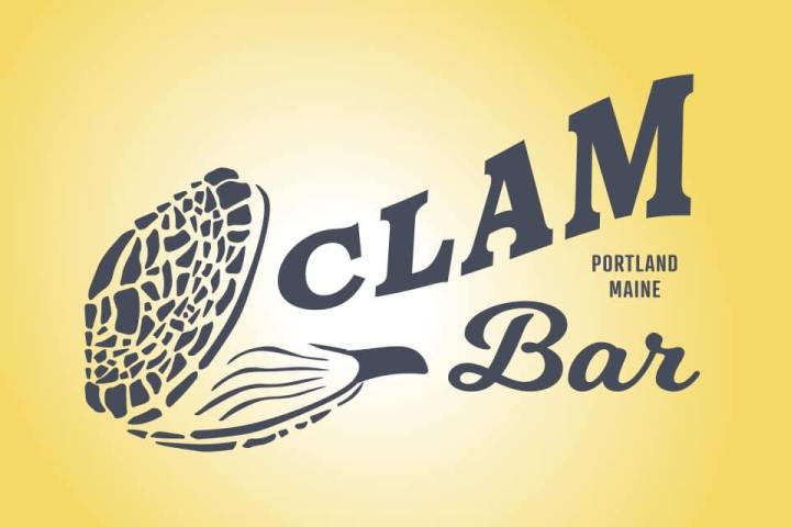 Clam Bar logo with a clam shell design on yellow background.