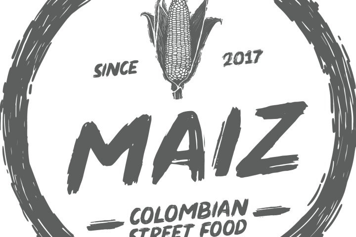 Logo with corn, text 'MAIZ', 'Since 2017', 'Colombian street food'.